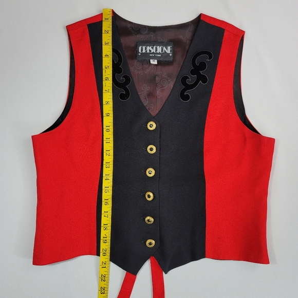 Vtg Criscione Button Front Red Black Vest Sz M - Picture 6 of 11